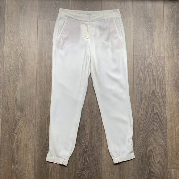Aritzia Babaton Pants Straight Skinny Leg cuffed ankle Off white Tapered Trouser - Picture 3 of 16